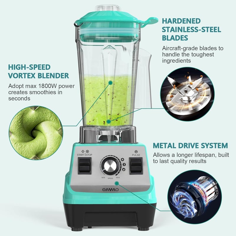 OMMO Blender 1800W, Professional High Speed Countertop Blender with Durable Stainless Steel Blades, 60oz BPA Free Blender for Shakes and Smoothies, Nuts, Ice and Fruits, Dishwasher Safe - Image 4
